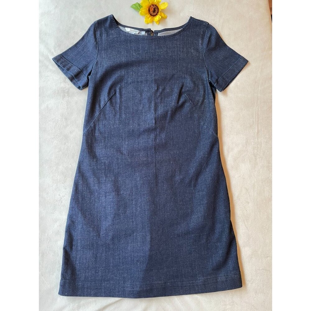 Boden Dark Denim Short Sleeve Dress - Size 8R Dark Academia